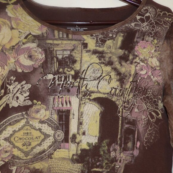Special Tees " North Country" Chocolate Shop Embellished Top Sz L - Picture 2 of 6